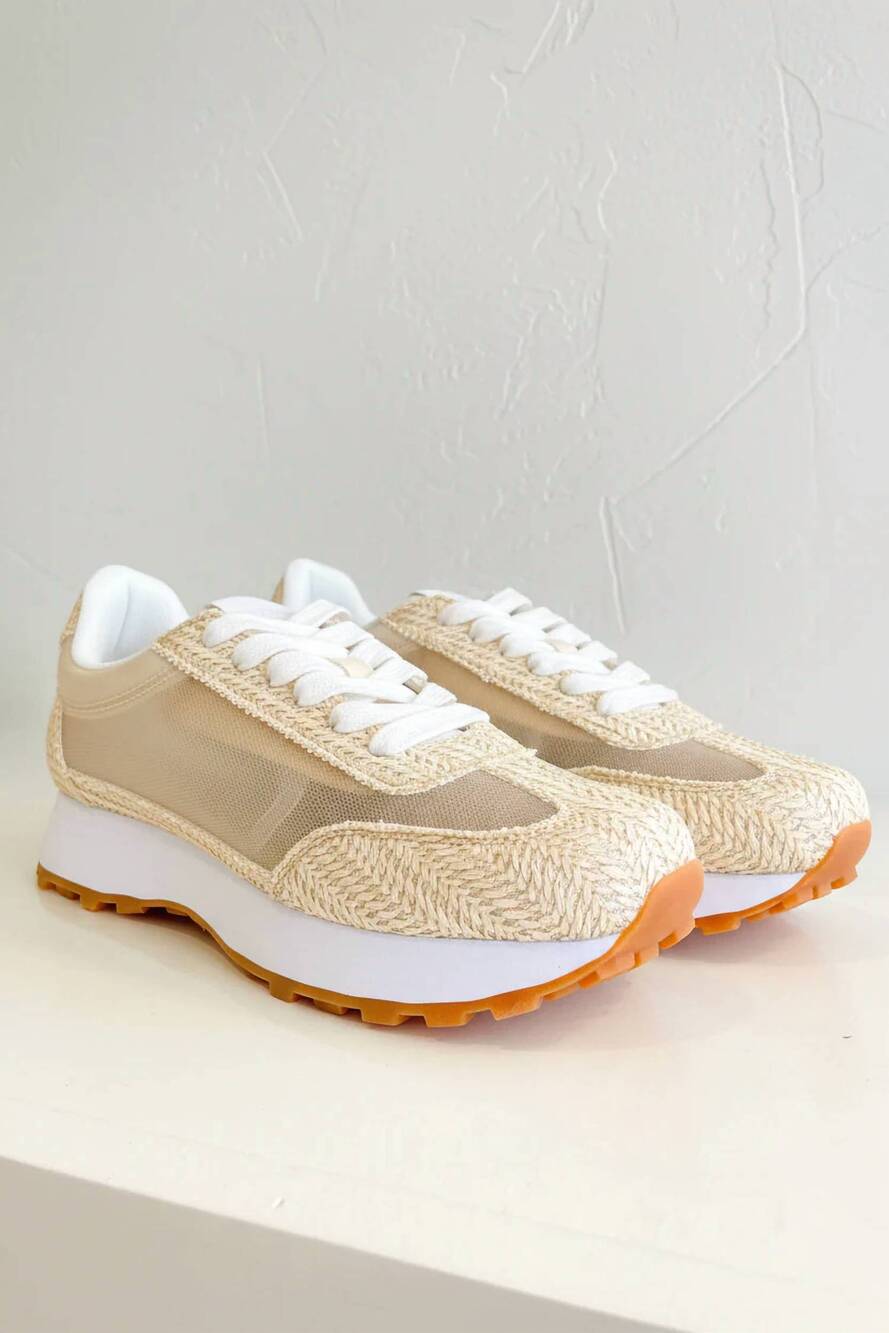 NEW CCOCCI women's birdy mesh panel sneakers in raffia beige